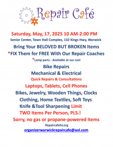 Warwick Repair Cafe @ Warwick Senior Center (behind Town Hall)